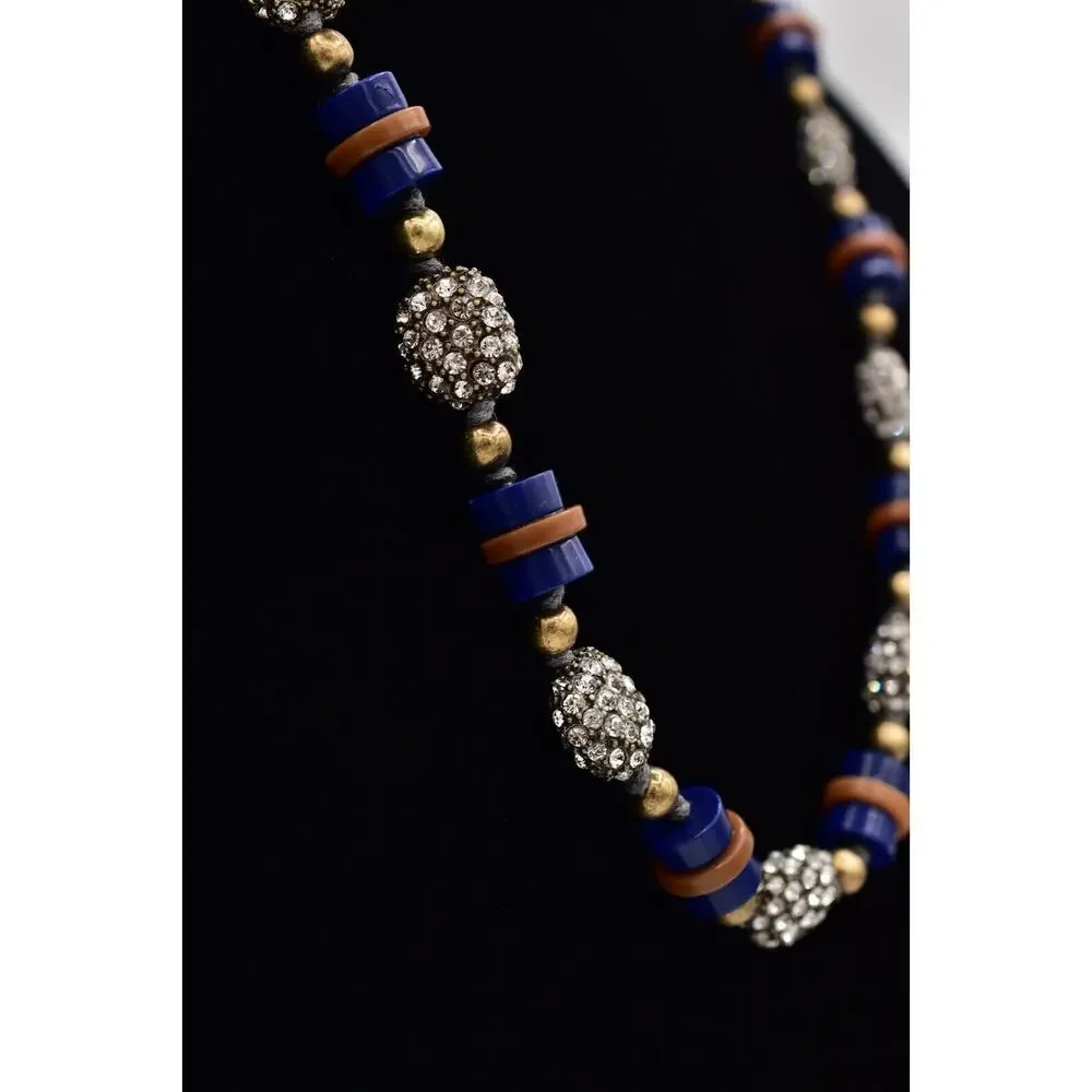 J.Crew Beaded Necklace Blue Brown Lucite Rhinestone Crystal Chunky NWT BinBJ